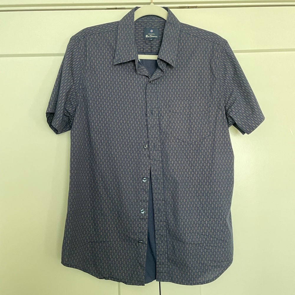 Ben Sherman Navy Patterned Short Sleeve Shirt